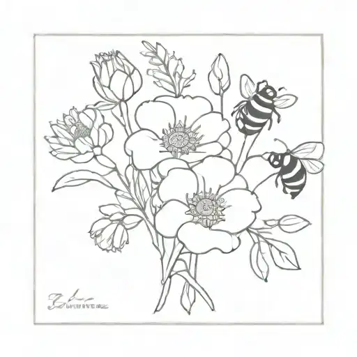 Flower bouquet with bee and snail  tattoo design idea