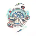 Book with portal to night sky and 2 sisters sitting on the edge tattoo design idea