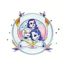 Book with portal to night sky and 2 sisters sitting on the edge tattoo design idea