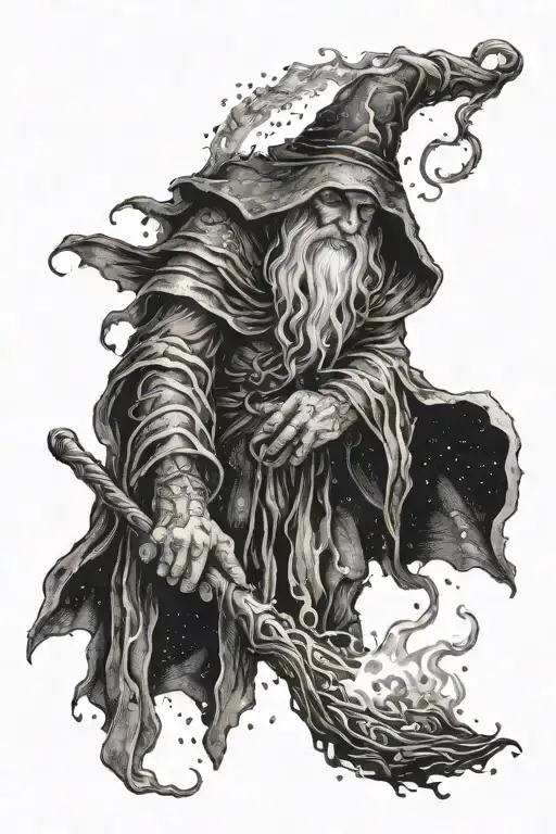 wizard casting a spell tattoo design idea
