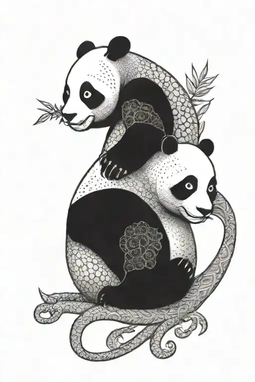 panda tattoo hugging dragon leg tattoo design idea
