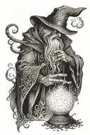 wizard casting a spell tattoo design idea