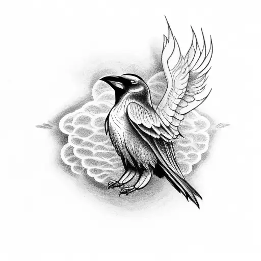 Sinister crow surrounded by swirling smoke tattoo design idea