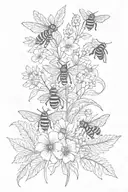 bees fern flowers and snakes tattoo design idea