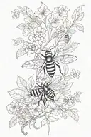 bees fern flowers and snakes tattoo design idea