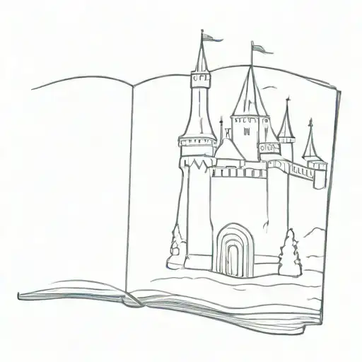 open book with a castle on the page with 9•8•24 below it tattoo design idea