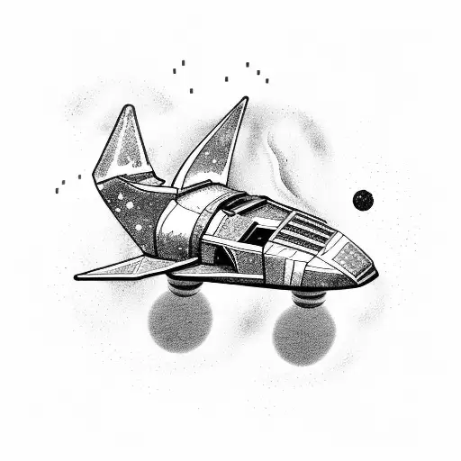 A dog-shaped spaceship flying through a galaxy made of cooking utensils tattoo design idea