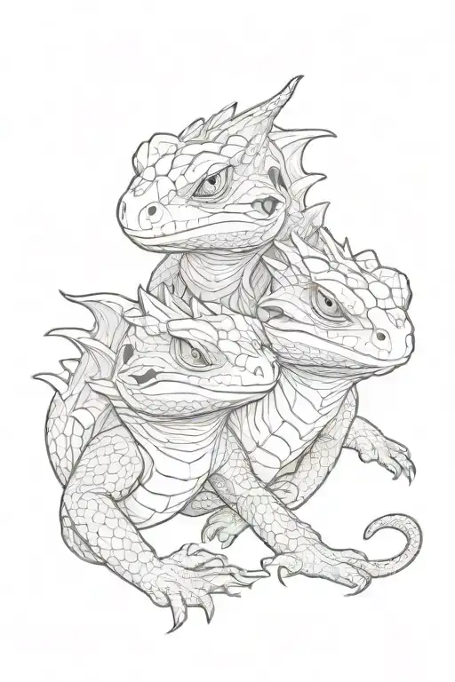 Two bearded dragons cuddling together tattoo design idea