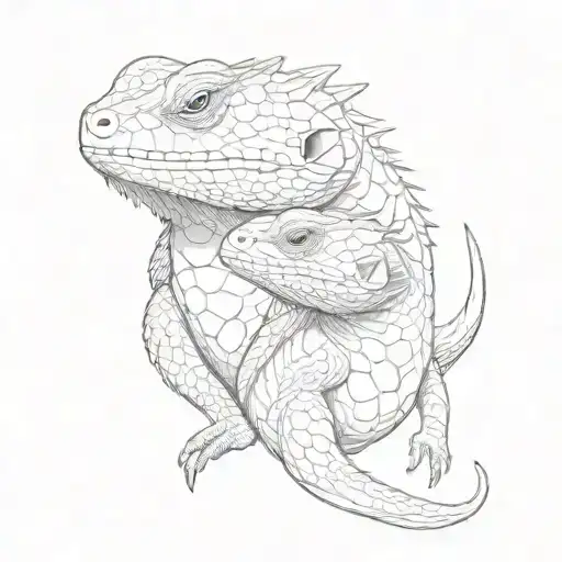 Two Bearded dragons cuddling together symbolizing the client's love for her bearded dragons  tattoo design idea