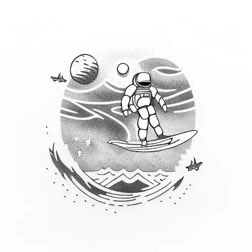 Astronaut surfing a wave tattoo design idea