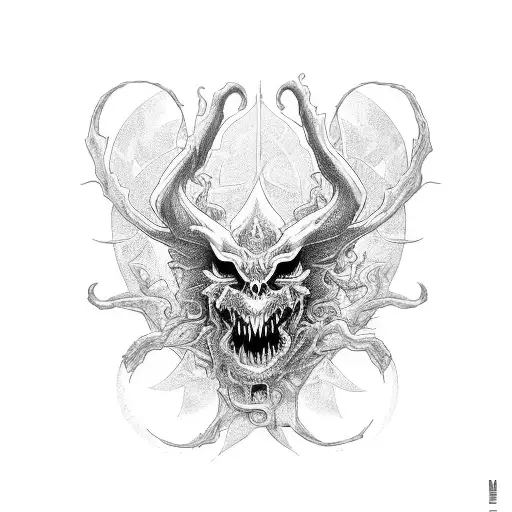 entwining ivy and the devil on a shin sleeve tattoo design idea