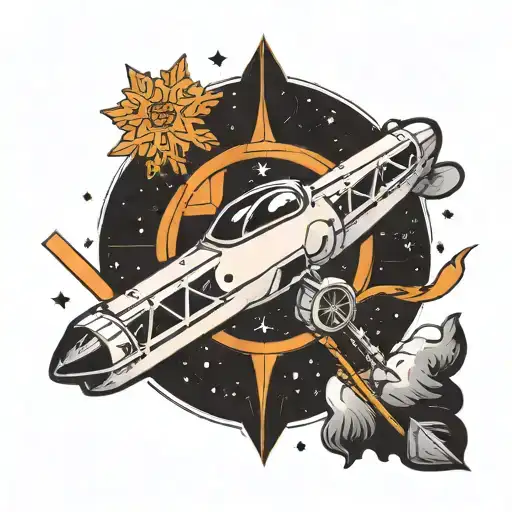 A minimalist tattoo design of a snowflake morphing into a spaceship, symbolizing the client's love for skiing and space exploration tattoo design idea