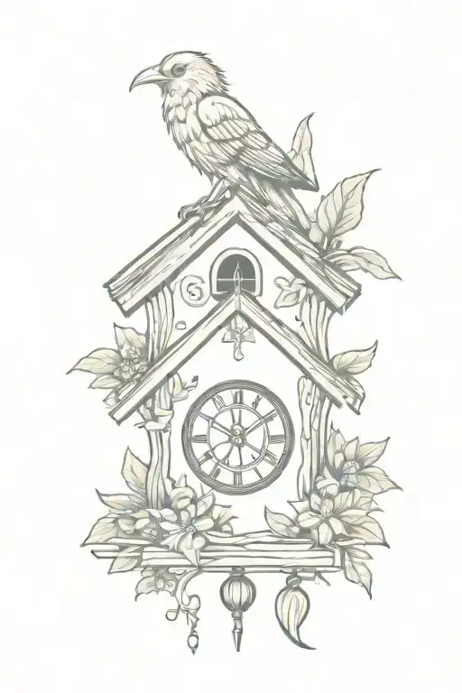 German cuckoo clock with edelweiss surrounding  tattoo design idea