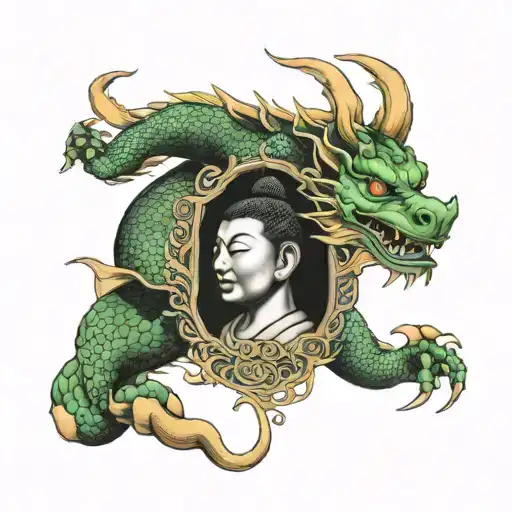 budha and dragon tattoo design idea