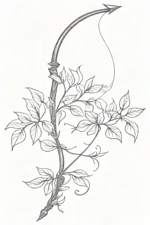 bow and arrow on a upright vine intertwined tattoo design idea