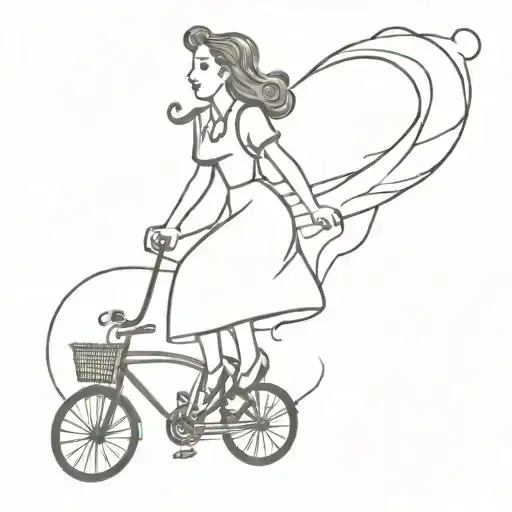 woman on a bicycle wizard of oz tornado swirling tattoo design idea
