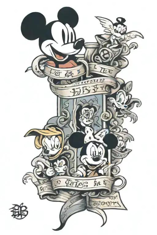 disney movies in a film strip wrapped tattoo design idea