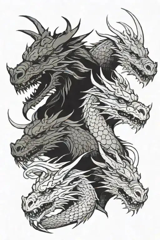 3 dragon heads from the side view 1 of them baby 1 of them female too head is male  tattoo design idea