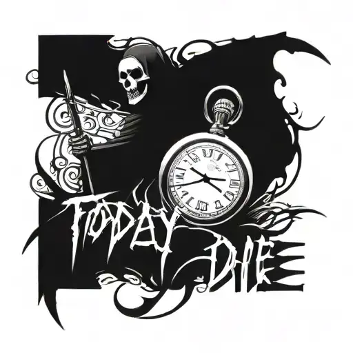stop watch with a grim reaper silhouette. include the words "Today's a great day to die"  tattoo design idea