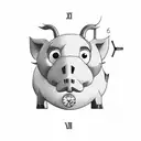 A minimalist tattoo of a clock with Porco, the beloved mascot of Palmeiras, incorporated into the design tattoo design idea