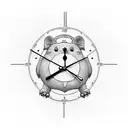 A minimalist tattoo of a clock with Porco, the beloved mascot of Palmeiras, incorporated into the design tattoo design idea