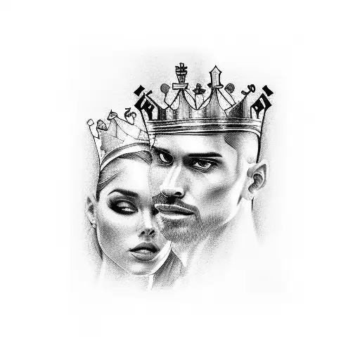 chess king and queen in realism tattoo design idea