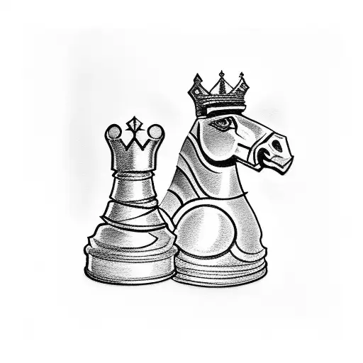 chess king and queen in realism tattoo design idea