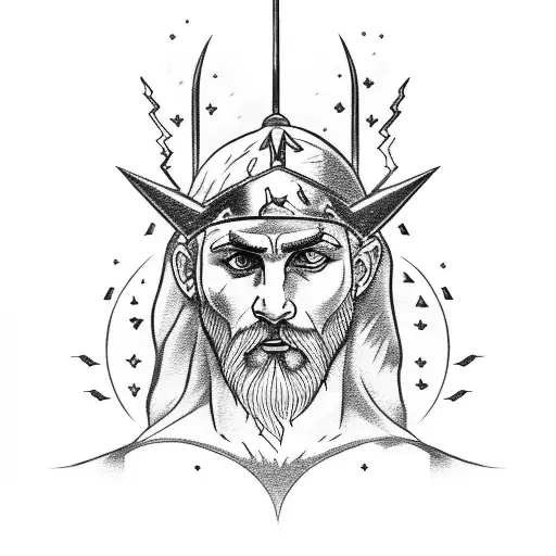 Dotwork "Zeus With Lightning Bolt" Tattoo Idea BlackInk AI