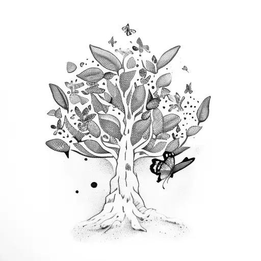 Olive tree with a butterfly tattoo design idea