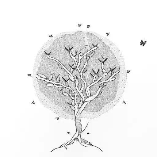 Olive tree with many branches and a butterfly tattoo design idea