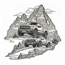 Ford Raptor silhouette driving through a rugged mountain terrain tattoo design idea