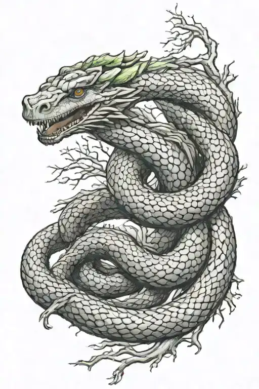 Jörmungandr wrapped around a tree tattoo design idea
