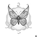 Butterfly and snake entwined in a crochet mandala tattoo design idea
