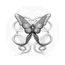 Butterfly and snake entwined in a crochet mandala tattoo design idea