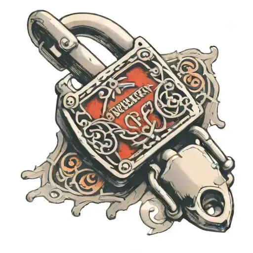 Padlock with text "Property of Sadivinity" on pubis tattoo design idea