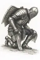 a Roman Catholic knight kneeling down facing forward tattoo design idea
