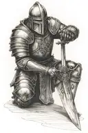 a Roman Catholic knight kneeling down facing forward tattoo design idea