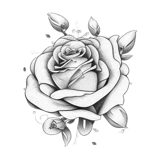 A heart-shaped bouquet of flowers with the names of your children and husband incorporated into the petals tattoo design idea
