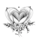 A heart-shaped bouquet of flowers with the names of your children and husband incorporated into the petals tattoo design idea