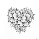 A heart-shaped bouquet of flowers with the names of your children and husband incorporated into the petals tattoo design idea