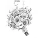 A heart-shaped bouquet of flowers with the names of your children and husband incorporated into the petals tattoo design idea