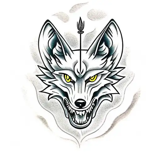 wolf dragon Draco and roses  tattoo design idea
