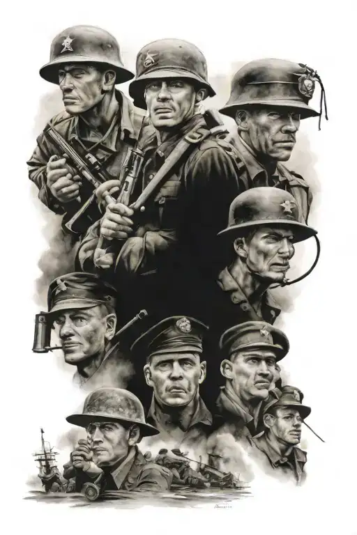 3 marine brothers inspired by WW2  tattoo design idea