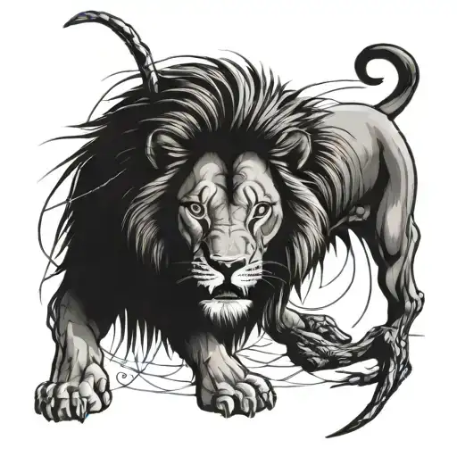 make a sketch of a sleeve on which there is already a lion on the forearm and a web on the elbow, complete it as you can combine it, and make a ready p tattoo design idea