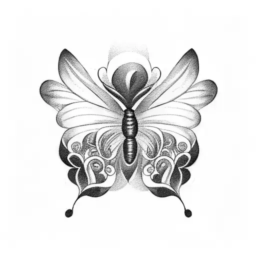 A stunning blackwork tattoo of a butterfly perched on a delicate flower, with Demi Lovato's lyrics incorporated in an elegant script. tattoo design idea