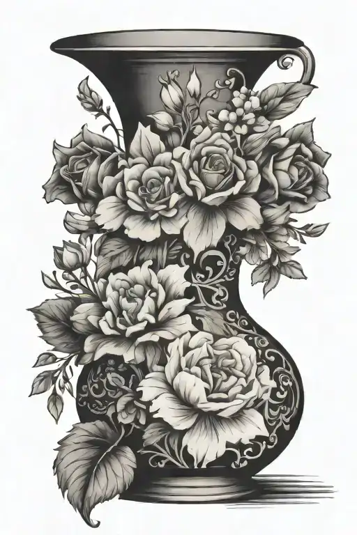 a vase, broken i half with a flew flowers simplicity tattoo design idea