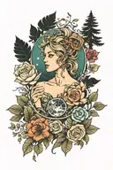 a full hand tattoo of Mother Earth and below that a forest story of nature and animals till wrist tattoo design idea