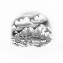 a gold mine in the mountains  tattoo design idea