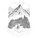 a gold mine in the mountains  tattoo design idea