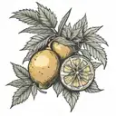 lemons with cannabis leaves growing tattoo design idea